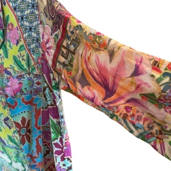Johnny Was Boho Multi Colored Floral patchwork Print Button Down Shirt - Picture 6 of 14